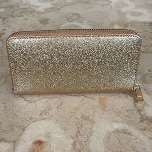 NEW Glittery Gold Continental Zip-Around Wallet